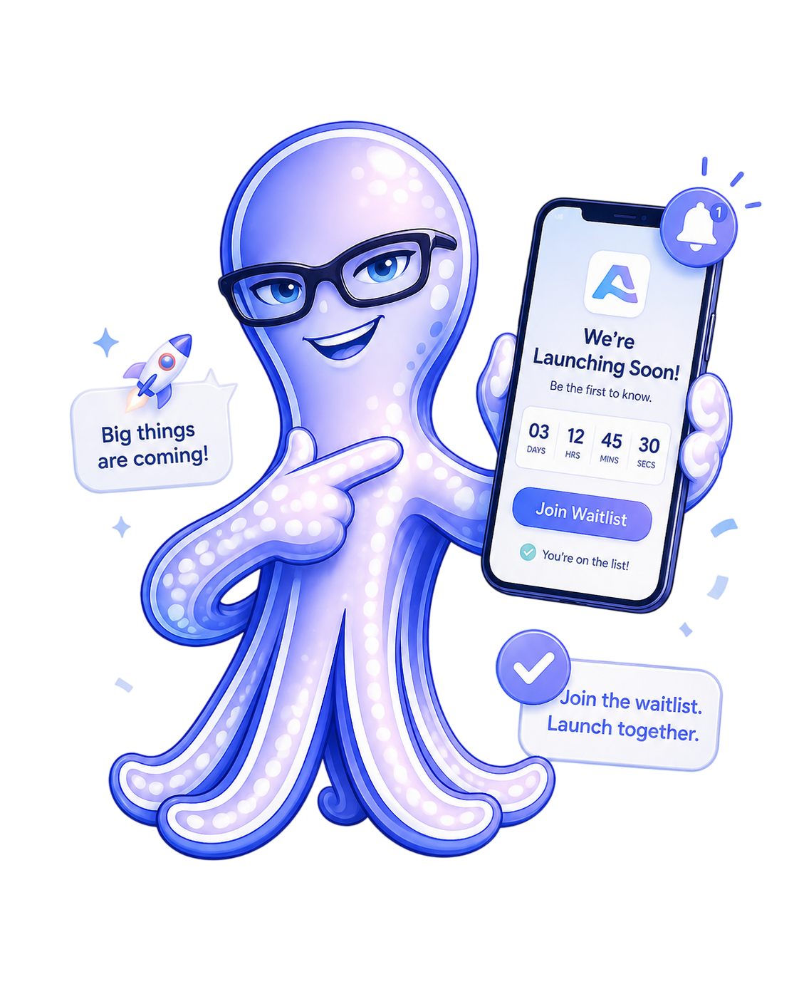 AnyHelp mascot inviting visitors to join the waitlist